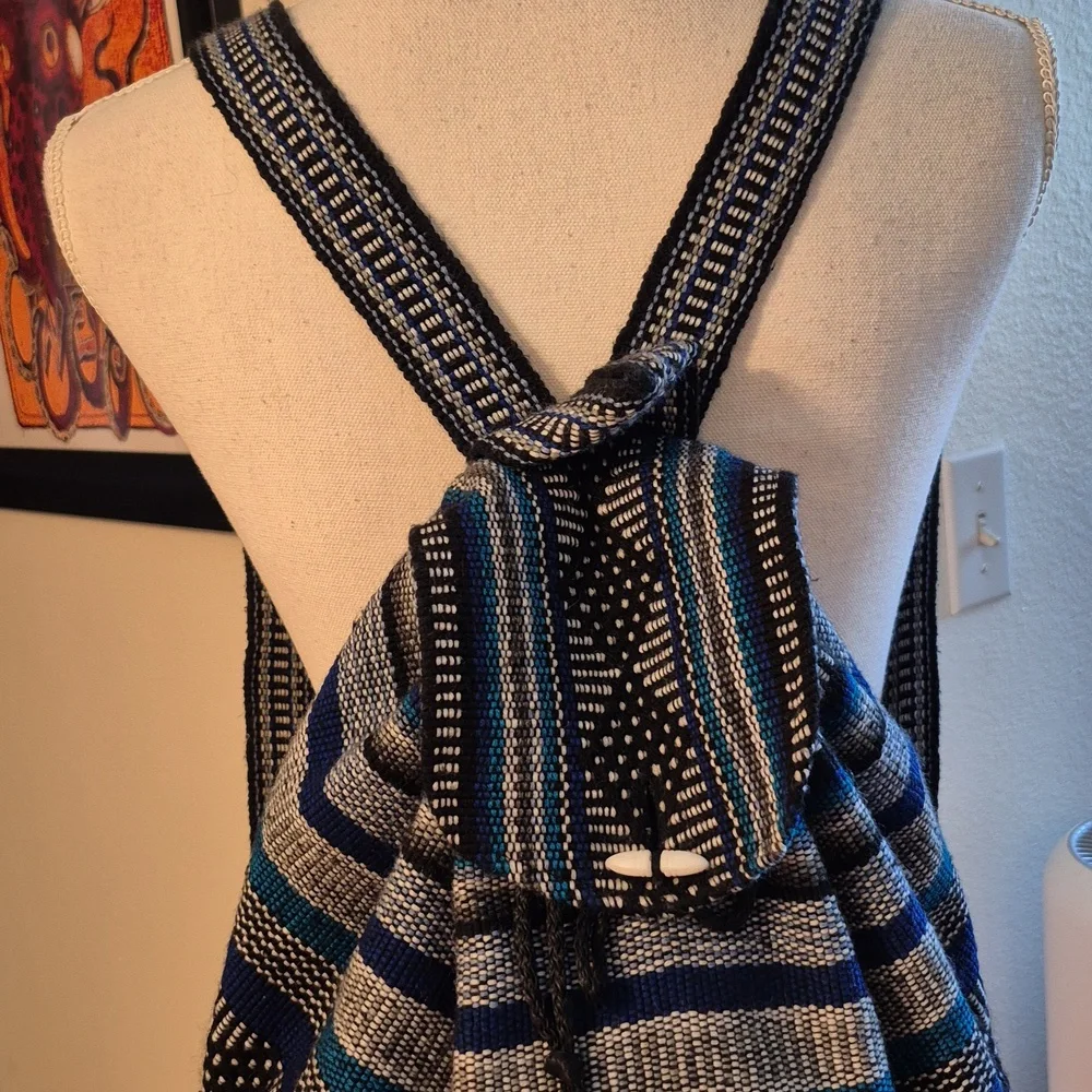 Pinzon Blue Canvas Drawstring Backpack - Picture 2 of 10
